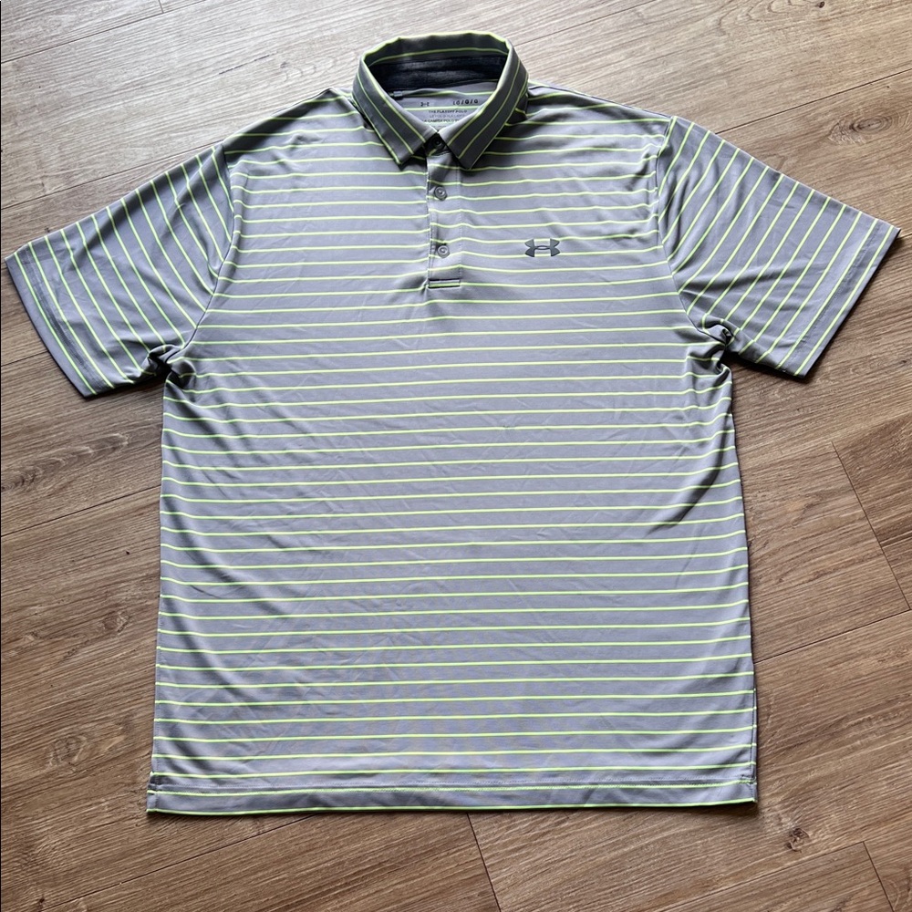 Under Armour Gray Polo with Lime Stripe Detail